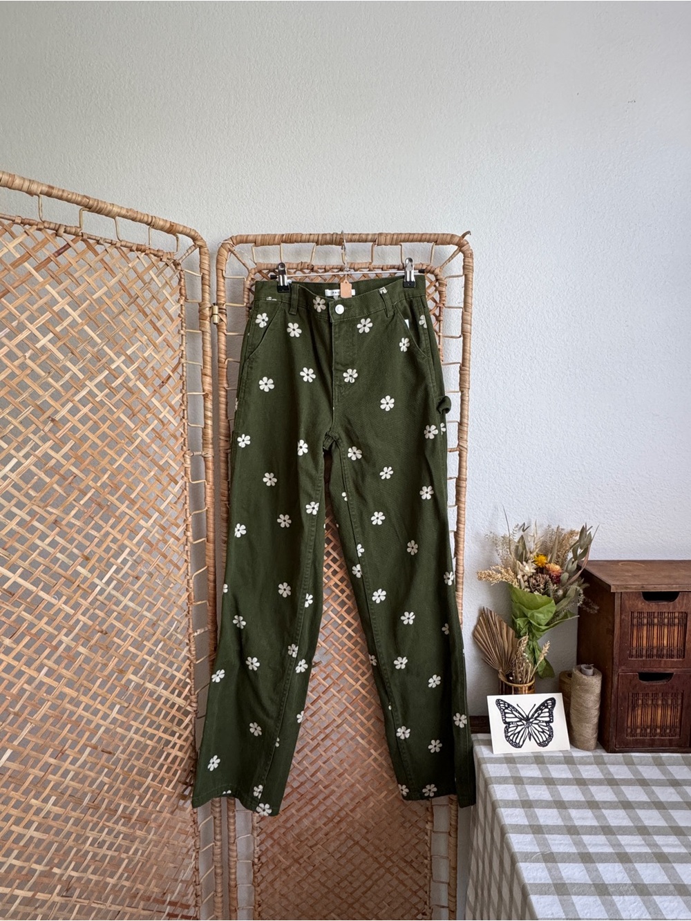 PacSun Green Floral Baggy Carpenter Straight Leg Jeans - Picture 3 of 7